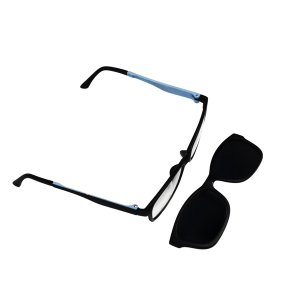 Black and Blue Sunglasses with Clip-On Lenses